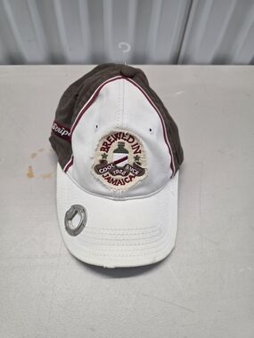 Brewed in Jamaica Embroidered Baseball Cap - White & Brown